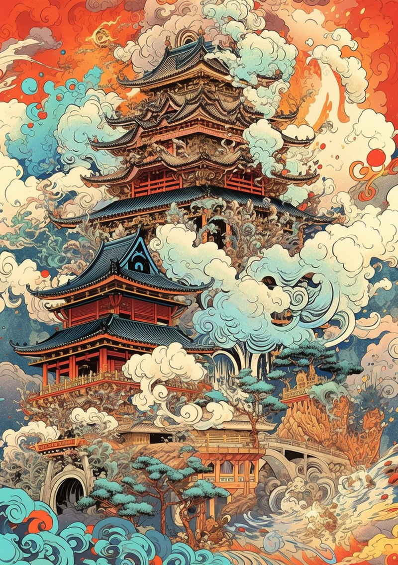 古代的亭台楼阁中国风建筑复古插画背景,插画/手绘图,插画/手绘图库,插画/手绘图下载,插画/手绘